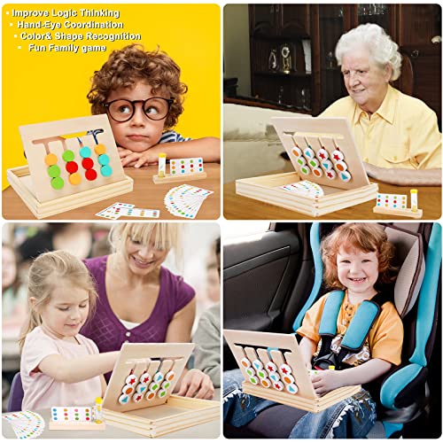 Preschool Learning Toys Slide Puzzle Color & Shape Matching Brain Teasers Logic Game Montessori Educational Wooden Toys for Kids Child Boys Girls Age 3 4 5 6 7 Years Old Family Game Travel Toys