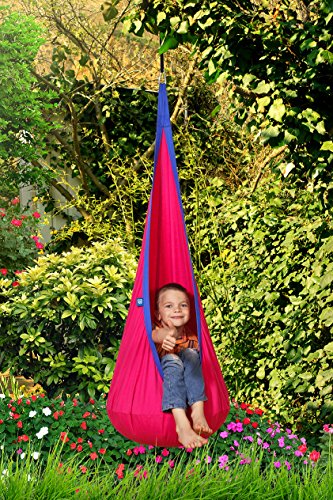 AMAZEYOU Kids Swing Hammock Pod Chair - Child's Rope Hanging Sensory Seat Nest Indoor Outdoor Use Inflatable Pillow - Great Children, All Accessories Included (Pink)