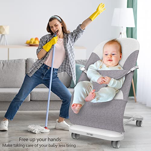 Baby-Bouncer-Seat-for-Infants: Portable Bouncer for Babies 0-6 Monthsï¼Infant Bouncers & Rockersï¼ Baby Rocker for Infants with Removable Wheels: Adjustable Multi Position Infant Bouncer Seat
