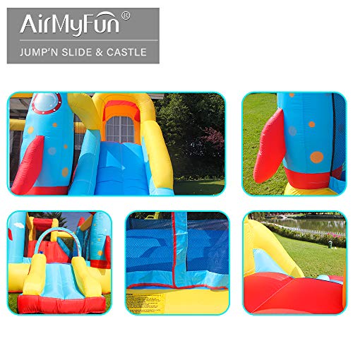 AirMyFun Inflatable Bounce House,Bouncy Castle with Air Blower,Play House with Ball Pit,Inflatable Kids Slide,Jumping Castle with Carry Bag(Rocket Theme)
