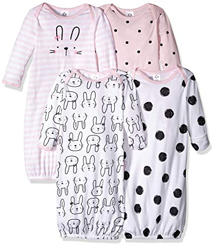 Gerber Baby Girls' 4 Pack Gowns, Pink Bunny, 0-6 Months