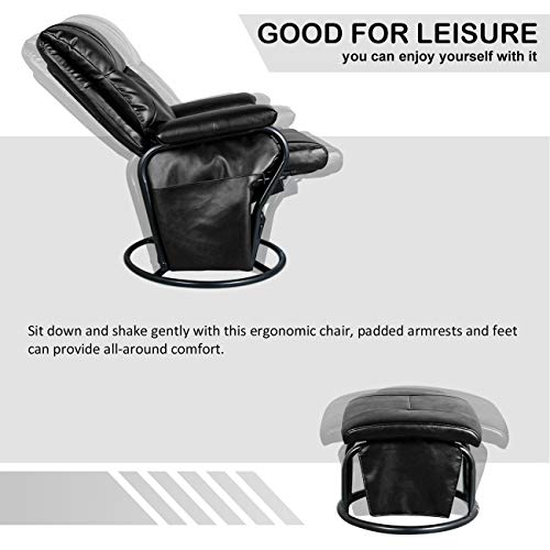 AODAILIHB Glider Chairs Rocking Chair with Ottoman 360° Swivel Chair PU Leather Upholstered Armchair Lounge Chair Sliding Chair Set (Black)