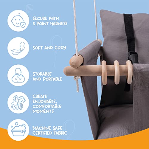 Mass Lumber Canvas Baby Swing Outdoor Indoor Swing for Toddlers Age 1-3 on Doorway Infant Swing Outdoor 6 Months with Ceiling Hardwares and Wooden Toys Toddler Gift for Mom Hanging Indoor Baby Swings