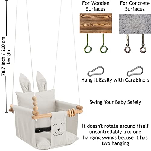 Mass Lumber Canvas Baby Swing Outdoor Indoor Swing for Toddlers Age 1-3 on Doorway Infant Swing Outdoor 6 Months with Ceiling Hardwares and Wooden Toys Toddler Gift for Mom Hanging Indoor Baby Swings