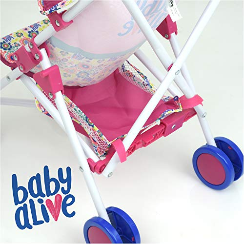 Baby Alive Doll Stroller with Retractable Canopy (D82091), Safety Harness for Baby Doll, Two-Toned Handle & Wheels, Storage Basket, Fits Dolls up to 24 inches - Foldable for Easy Toy Storage, Age 3+