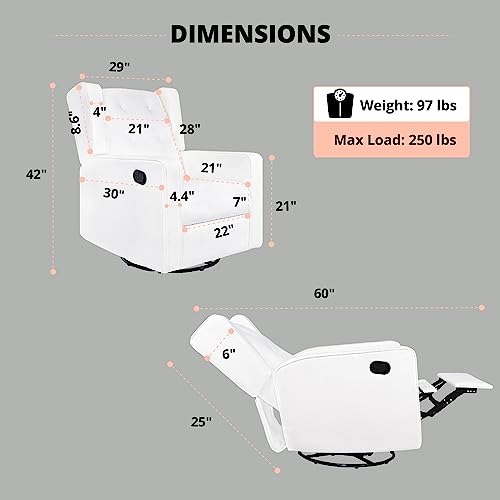 Naomi Home Odelia Swivel Glider Rocker Recliner Microfiber/Bright White