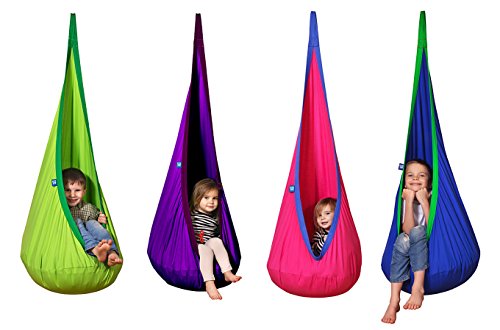 AMAZEYOU Kids Swing Hammock Pod Chair - Child's Rope Hanging Sensory Seat Nest Indoor Outdoor Use Inflatable Pillow - Great Children, All Accessories Included (Pink)