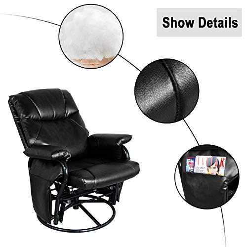 AODAILIHB Glider Chairs Rocking Chair with Ottoman 360° Swivel Chair PU Leather Upholstered Armchair Lounge Chair Sliding Chair Set (Black)