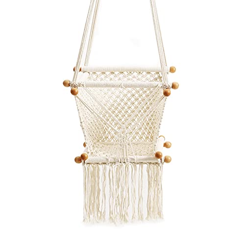 Primebabe Baby Swing Outdoor and Indoor, Baby Swings for Infants to Toddler with Locking Carabiners,Made of Hand-Woven Cotton, White