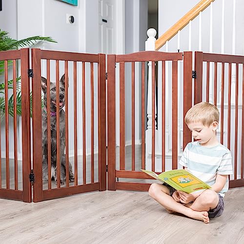 Primetime Petz 33238-G8 360 Configurable Dog Gate with Door  Indoor Freestanding Walk Through Wood Pet Gate,Walnut,36"