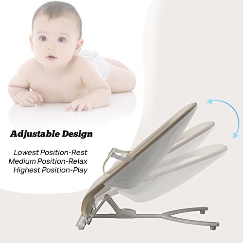 Baby Bouncers for Infants, Portable Bouncer Seat for Babies, Portable Baby Rocker with 3-Point Harness, Portable Rocker with Mesh Fabric and Babies Soothing Vibrations (Khaki)