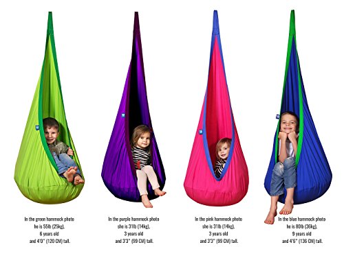 AMAZEYOU Kids Swing Hammock Pod Chair - Child's Rope Hanging Sensory Seat Nest Indoor Outdoor Use Inflatable Pillow - Great Children, All Accessories Included (Pink)