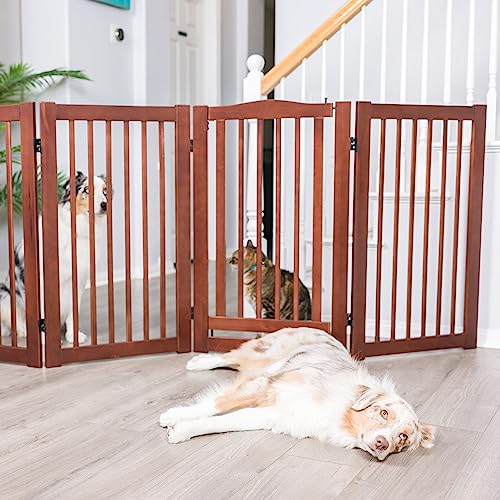 Primetime Petz 33238-G8 360 Configurable Dog Gate with Door  Indoor Freestanding Walk Through Wood Pet Gate,Walnut,36"