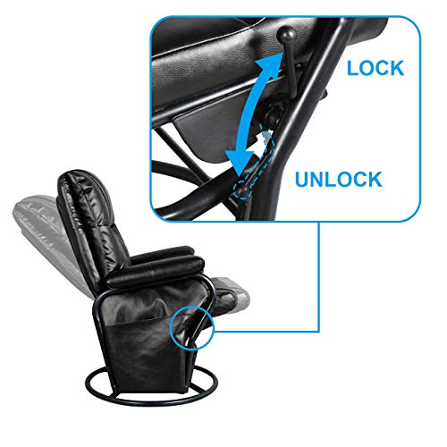 AODAILIHB Glider Chairs Rocking Chair with Ottoman 360° Swivel Chair PU Leather Upholstered Armchair Lounge Chair Sliding Chair Set (Black)