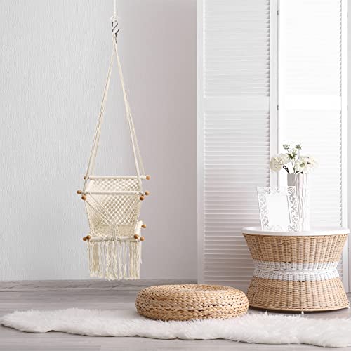 Primebabe Baby Swing Outdoor and Indoor, Baby Swings for Infants to Toddler with Locking Carabiners,Made of Hand-Woven Cotton, White