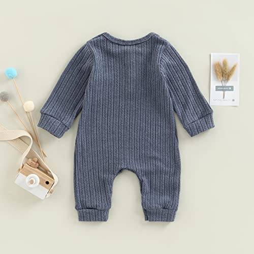 Baby Boys Long Sleeve Romper Solid Color Basic Jumpsuit Newborn Girls Casual Bodysuit Jumpers (Blue , 3-6 Months )