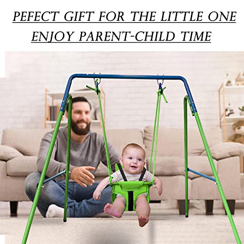 Hisecome Toddler Swing Set, Heavy Duty Swing for Baby with Safety Belt Seat & Folding Metal Stand, Infant Swing Set for Backyard Indoor Outdoor Play, Swing for Toddlers Age 12-36 Months