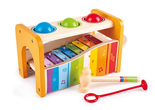 Hape Pound & Tap Bench with Slide Out Xylophone - Award Winning Durable Wooden Musical Pounding Toy for Toddlers, Multifunctional and Bright Colours
