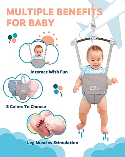 Infant Master Baby Doorway Jumpers, Sturdy Johnny Jumper w/ Adjustable 10.8"-23.6" inches Strap, Soft Baby Johnny Bouncer w/ Seat Bag, Ideal Gift for Infant, Portable and Easy to Use, Grey â¦
