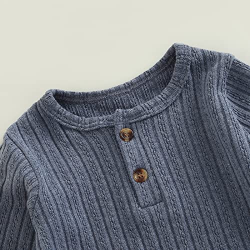 Baby Boys Long Sleeve Romper Solid Color Basic Jumpsuit Newborn Girls Casual Bodysuit Jumpers (Blue , 3-6 Months )