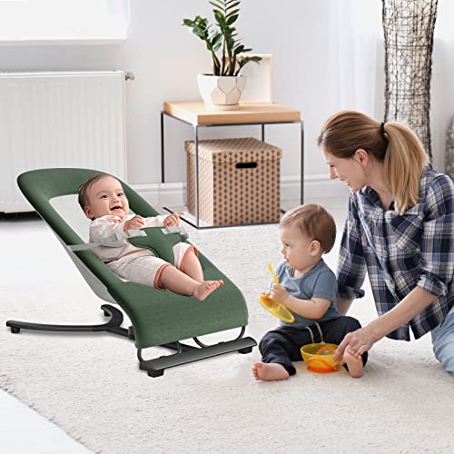 KIDSVIEW Bouncer for Babies, Baby Bouncer 0-6 Months, Baby Bouncers for Infants with Adjustable Height Positions with Overhead Pillow and Calming Bounce (Green)