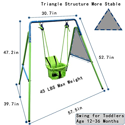 Hisecome Toddler Swing Set, Heavy Duty Swing for Baby with Safety Belt Seat & Folding Metal Stand, Infant Swing Set for Backyard Indoor Outdoor Play, Swing for Toddlers Age 12-36 Months