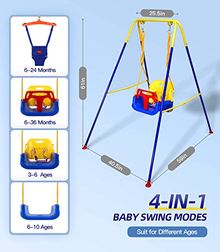 2-in-1 Swing Set for Todder to Kid, Baby Jumper with Bouncers for Outdoor/Indoor, Sturdy Safety Seat and Foldable Metal Swing Stand, Easy to Assemble and Store at Home