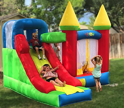 YARD Bounce House with Slide 0.4mm Vinyl Extra Thick Bouncing Floor Indoor Outdoor Inflatable Jump Castle for Kids w/Heavy Duty Blower