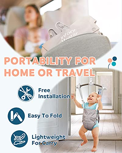Infant Master Baby Doorway Jumpers, Sturdy Johnny Jumper w/ Adjustable 10.8"-23.6" inches Strap, Soft Baby Johnny Bouncer w/ Seat Bag, Ideal Gift for Infant, Portable and Easy to Use, Grey â¦