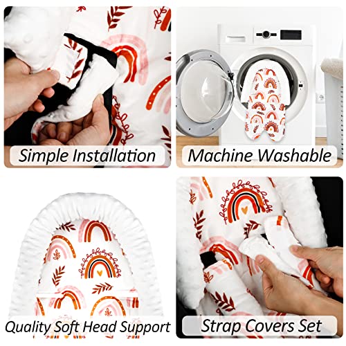Infant Car Seat Head Support Rainbow Baby Carseat Head Support Cushion & Strap Covers for Newborns Ultra Soft Minky Dot Fabric Perfect for Baby Carseats, Strollers, Swing, and Bouncers