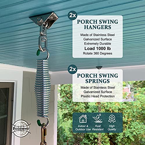 2 Pack Stainless Steel Porch Swing Spring Hanging Kit, Heavy Duty Spring Hangers for Porch Swing Load 1000 lb, can 360 Rotating, Used for Hammocks, Swing Chair, Porch Swing, Sandbags, Yoga, etc.