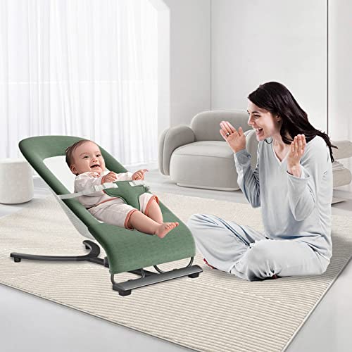 KIDSVIEW Bouncer for Babies, Baby Bouncer 0-6 Months, Baby Bouncers for Infants with Adjustable Height Positions with Overhead Pillow and Calming Bounce (Green)