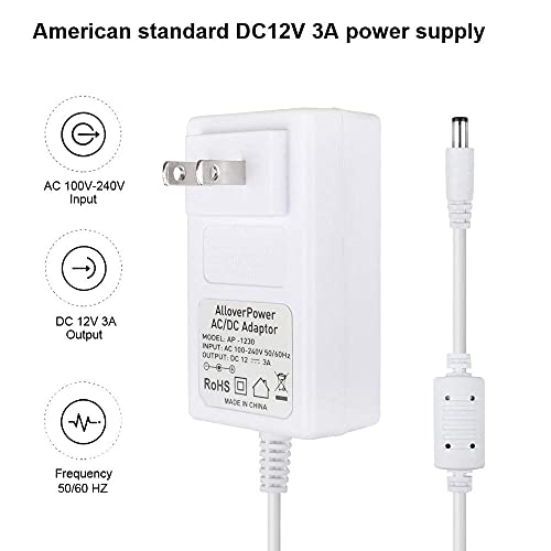 AlloverPower 12V 3A AC Adapter Power Cord Charger for 4moms mamaroo 2/4, mamaroo 2015 Infant Seat Bouncer, Rockaroo Baby Swing Charging Plug Replacement (6.3Ft Length)