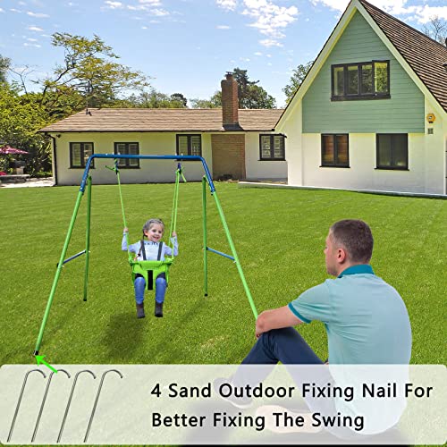 Hisecome Toddler Swing Set, Heavy Duty Swing for Baby with Safety Belt Seat & Folding Metal Stand, Infant Swing Set for Backyard Indoor Outdoor Play, Swing for Toddlers Age 12-36 Months