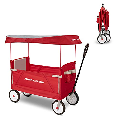 Radio Flyer 3-In-1 Ez Folding Wagon with Canopy For Kids & Cargo, Red