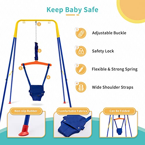 Baby Jumpers & Bouncers, Baby Jumper with Stand and Adjustable Seat Bag, Baby Door Jumper for Indoor/Outdoor Play, Jumper for Baby, Baby Bouncer Activity Center, Easy to Assemble and Store