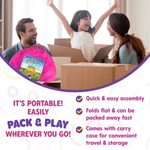 Playz 5pc Children's Playhouse Popup Tents, Tunnels, and Basketball Hoop for Girls, Boys, Babies, Kids and Toddlers with Zipper Storage Case for Indoor & Outdoor Use (Yellow, Pink, Purple)