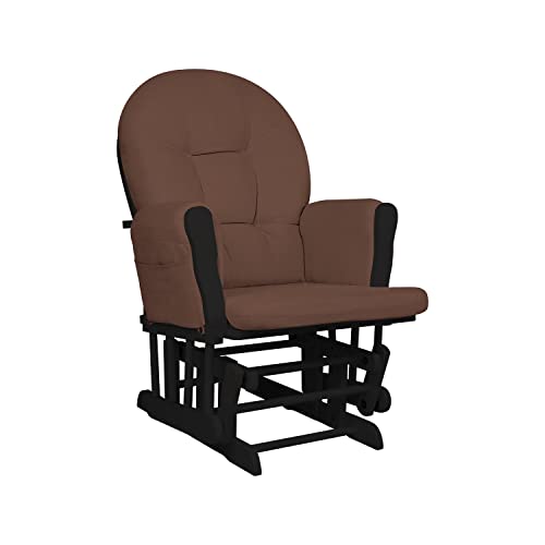 Nursery Glider & Ottoman Sets, Reclining Swivel Glider Rocker with Ottoman, Nursery Rocking Chair for Baby Room, Upholstered Nursery Recliner Glider with Ottoman, Padded Arms - Black, Chocolate