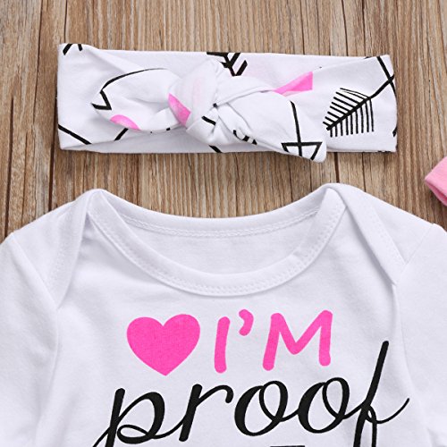 4 pcs Baby Girls Pants Set Newborn Infant Toddler Letter Romper Arrow Heart Pants Hats Headband Clothes (Pink 01, Newborn)
