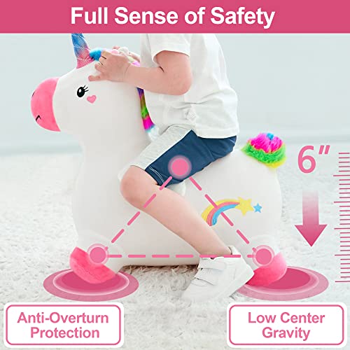 iPlay, iLearn Unicorn Bouncy Horse Plush, Outdoors n Indoors Ride On Hopping Animal Toys, Inflatable Hopper, Unique Activity Riding Gifts for 18 Months, 2, 3, 4, Year Olds Kids Toddlers Girl ?W/ Pump?