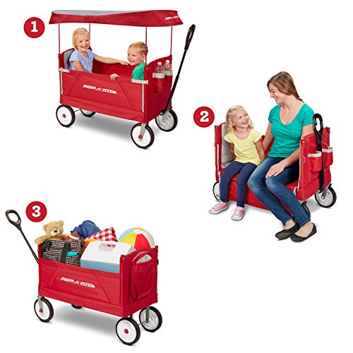 Radio Flyer 3-In-1 Ez Folding Wagon with Canopy For Kids & Cargo, Red