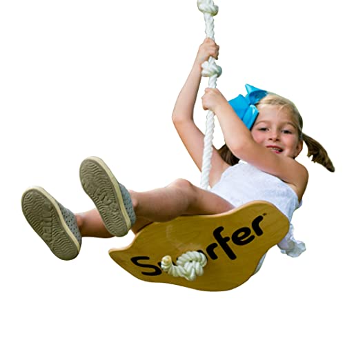Swurfer Swift - Maple Wood Disc Swing for Kids Ages 4 and Up, Holds up to 150 Pounds - Includes 18" Curved Seat Swing with Heavy Duty Braided Rope