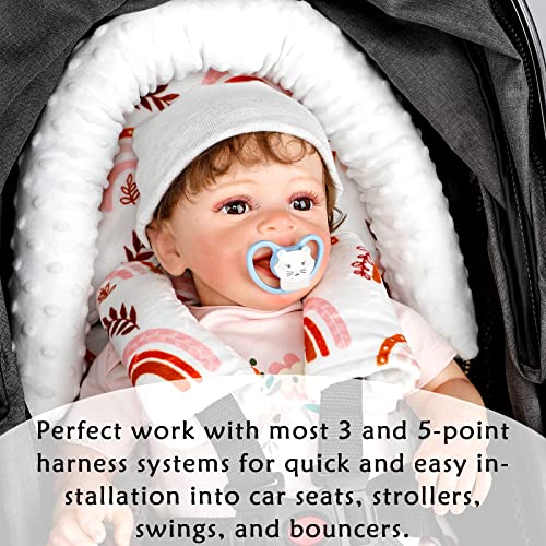 Infant Car Seat Head Support Rainbow Baby Carseat Head Support Cushion & Strap Covers for Newborns Ultra Soft Minky Dot Fabric Perfect for Baby Carseats, Strollers, Swing, and Bouncers
