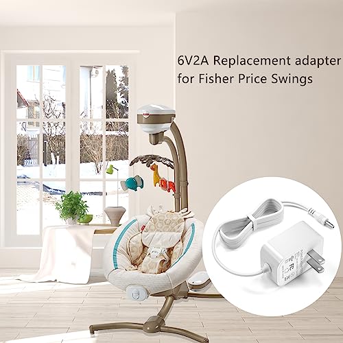 6V AC Adapter Baby Swing Charger for Fisher Price Cradle Swing/Rainforest Cradle /Butterfly Ocean Wonders (Don't fit w/Rock & Play or Smart Connect Soother); Replacement Fisher Price Swing Power Cord