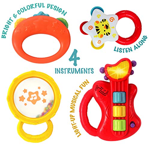KiddoLab Baby Rocker Musical Kids Guitar Instruments Set with Electric Toy Guitar and Rattles. Baby Guitar Toys for Early Development and Music Educational Learning. 3 Months and Older