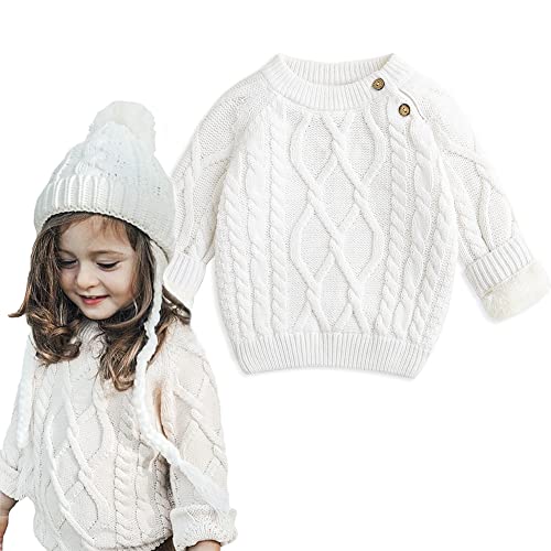 Curipeer Baby Boys Girls Sweaters Toddler Fleece Thicken Cable Knit Pullover Jumpers 3-6 Months