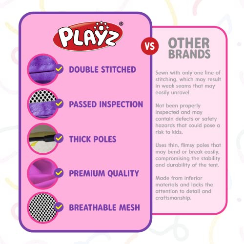 Playz 5pc Children's Playhouse Popup Tents, Tunnels, and Basketball Hoop for Girls, Boys, Babies, Kids and Toddlers with Zipper Storage Case for Indoor & Outdoor Use (Yellow, Pink, Purple)