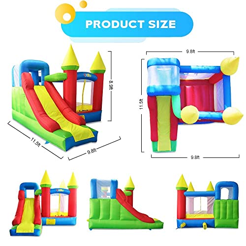YARD Bounce House with Slide 0.4mm Vinyl Extra Thick Bouncing Floor Indoor Outdoor Inflatable Jump Castle for Kids w/Heavy Duty Blower