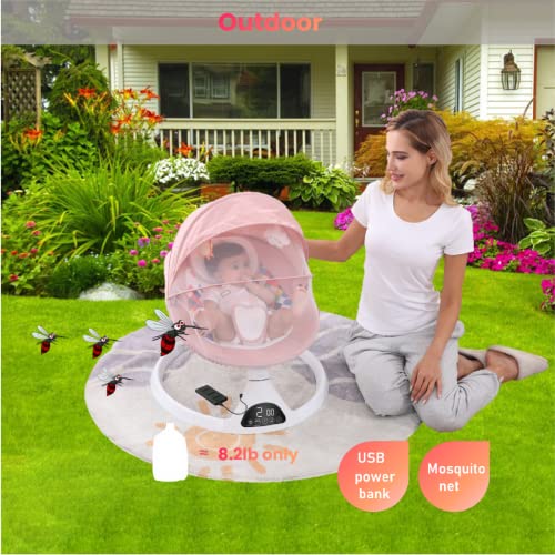 Addweet Baby Swings for Infants, Portable Bluetooth Enabled Baby Rocker with 5 Natural Swing Ranges & 10 Preset Sleep Music, Auto-Sensing Start-Stop System, Remote Control Newborn Swing (Pink)