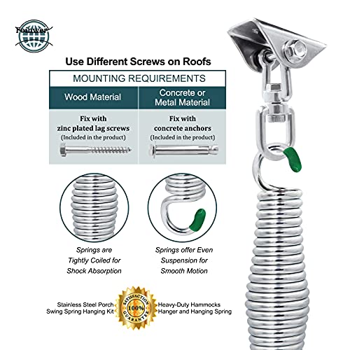 2 Pack Stainless Steel Porch Swing Spring Hanging Kit, Heavy Duty Spring Hangers for Porch Swing Load 1000 lb, can 360 Rotating, Used for Hammocks, Swing Chair, Porch Swing, Sandbags, Yoga, etc.